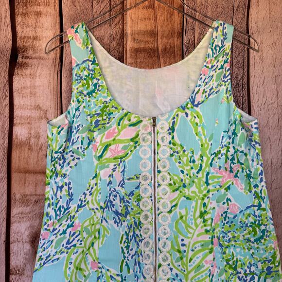 Lilly Pulitzer Dress Cathy Skye Blue Heaven Iridescent Lace Back Shift Size 8 - Picture 5 of 8